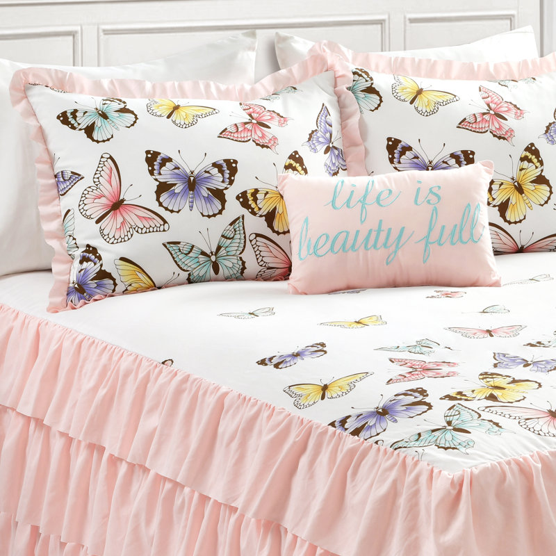 Flutter Butterfly Pink Microfiber Coverlet / Bedspread Set