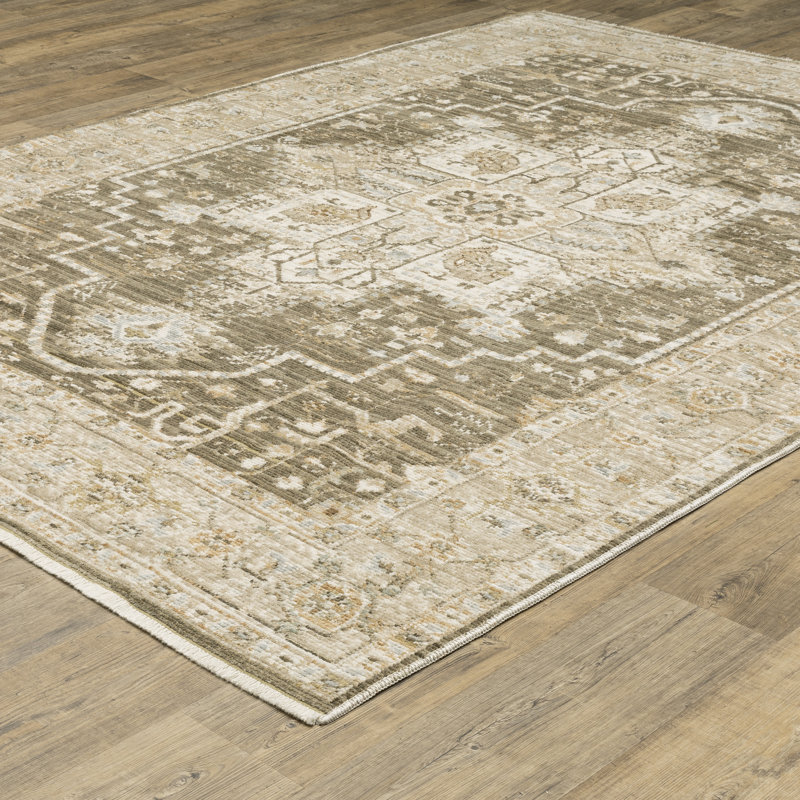 Lainey Vintage Center Medallion Brown/Beige Area Rug, Rectangle 5'3" x 7'7"