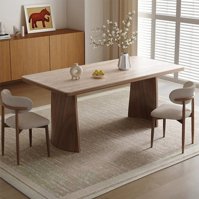Beige+Nut-brown Rectangular Sintered Stone+Manufactured Wood Dining Table