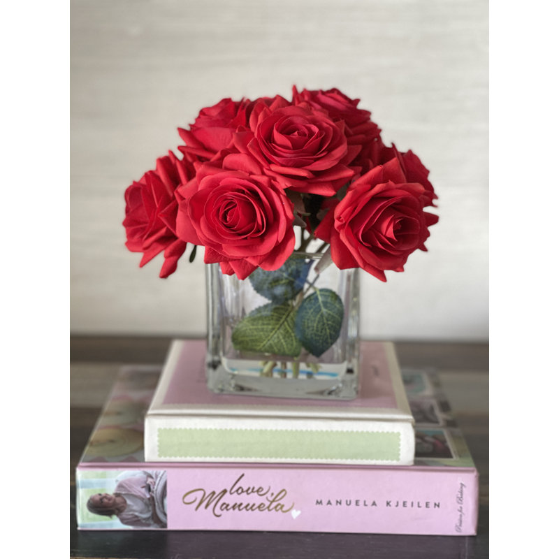 Centre de table artificiel Real Touch Rose, Rouge