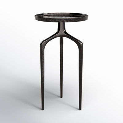 Jody Aluminum Black Metal Tray Inspired Top Side End Accent Table with 3 Tripod Legs