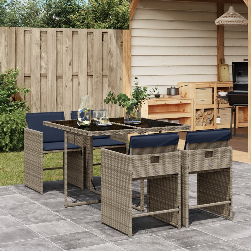 Ensemble repas de patio 5 pièces avec coussins en polyester Latitude Run®, Bleu, Gris, 4