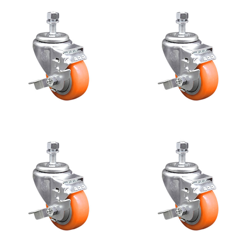 Ensemble de roulettes à tige filetée 3,5 po en polyuréthane orange 3,5 po SCC