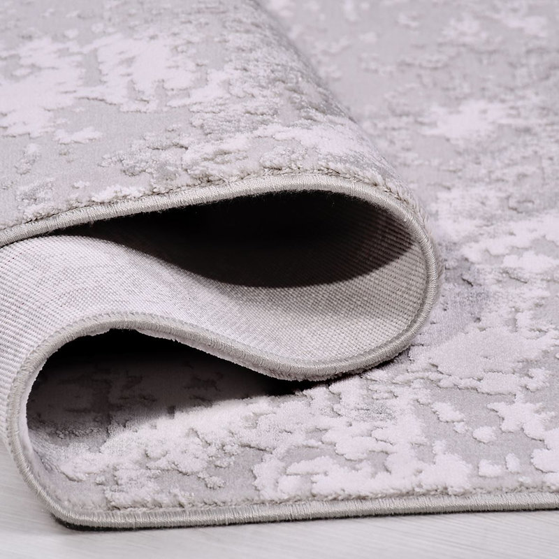 Tapis gris moderne lavable à la machine, Rectangle 3 pi 4 po x 6 pi 7 po