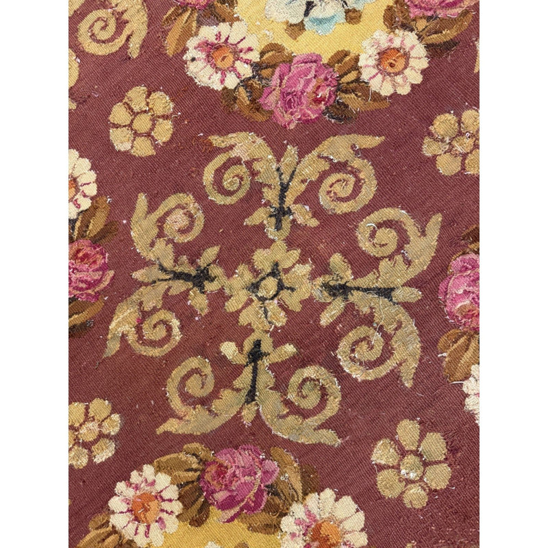 1840s Burgundy Ground Floral Antique European Neoclassical Aubusson Round Rug Round 10'0"