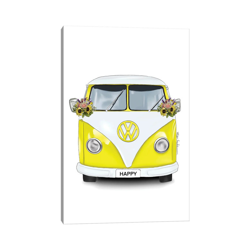 Happy Kombi Yellow 1 Piece Wrapped Canvas Painting, 66.04 cm H x 45.72 cm W