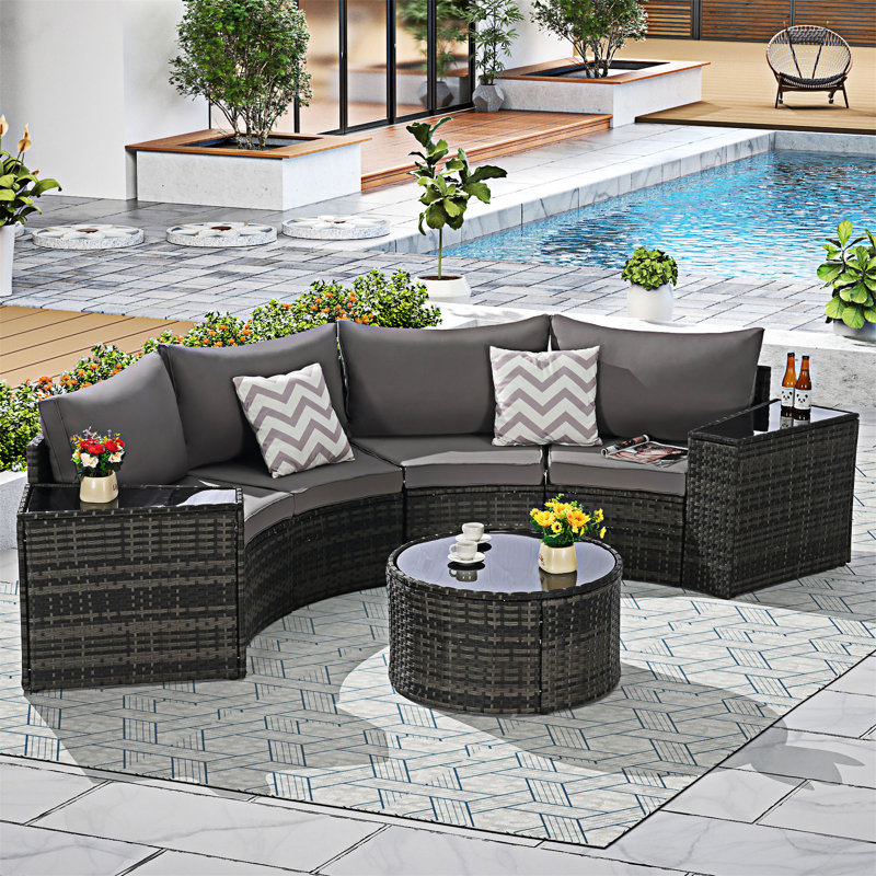 Ensemble de canapé modulaire 7 pièces avec table basse 7 pièces, Gris foncé