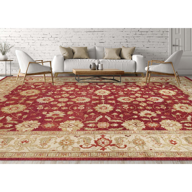 Wool Oriental Area Rug in Red/Beige/Ivory, Rectangle 8' x 10'