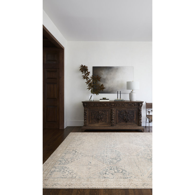 Marlene Blue and Beige Synthetic Rectangular Rug
