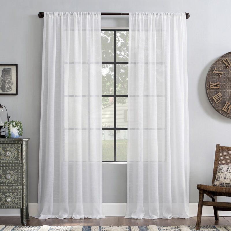 Akari Linen Blend Semi-Sheer Rod Pocket Curtain Panel, White, 52" W x 95" L