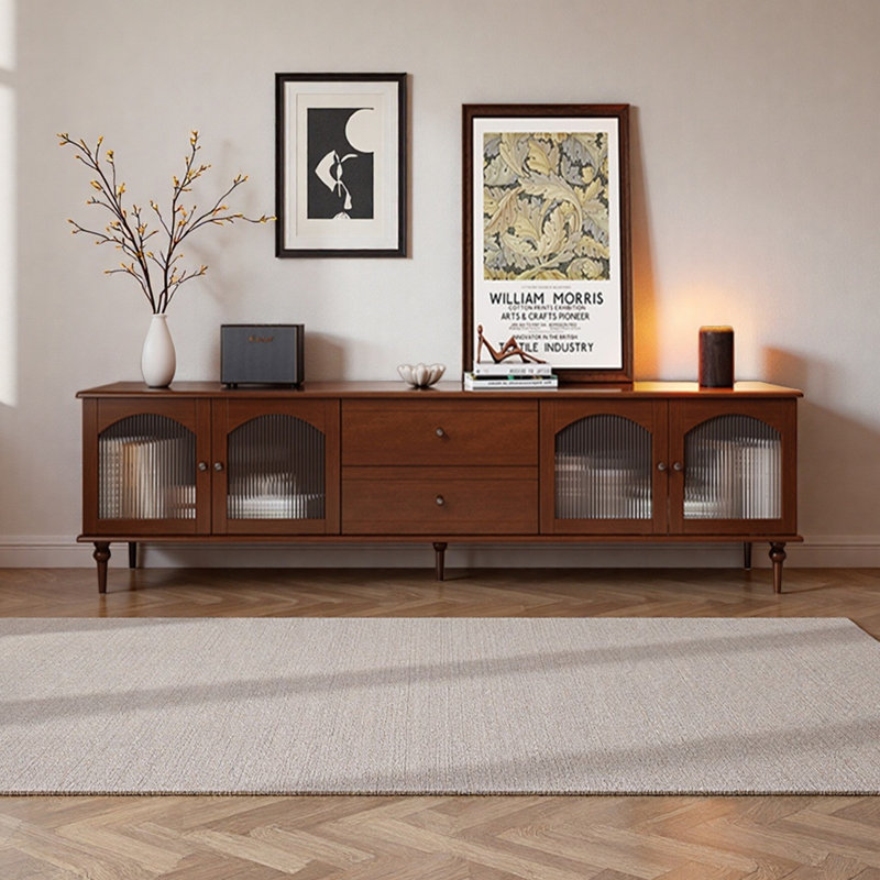 Meuble télé en bois d'hévéa avec armoires et tiroirs, H 21,65 po x L 70,86 po x l 15,75 po