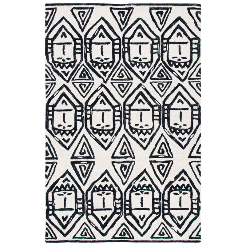 Tapis en laine et coton touffeté à la main Aon avec latex Southwestern, Rectangle 5 pi x 8 pi