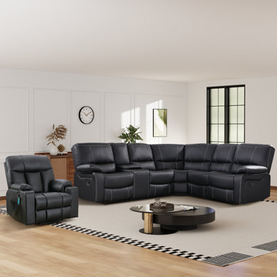 Ensemble de salon de coin 8 pièces avec fauteuil inclinable électrique lève-personne, avec rangement et porte-gobelets