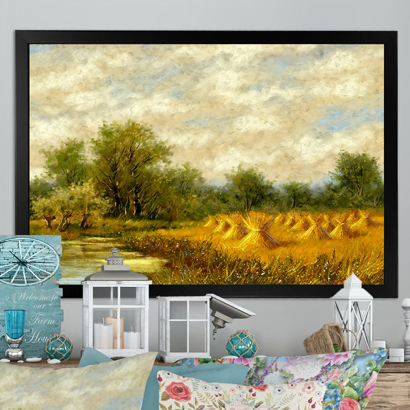 Maison rustique dans la campagne III - décoration murale traditionnelle sur toile, Cadre d'angle fermé noir