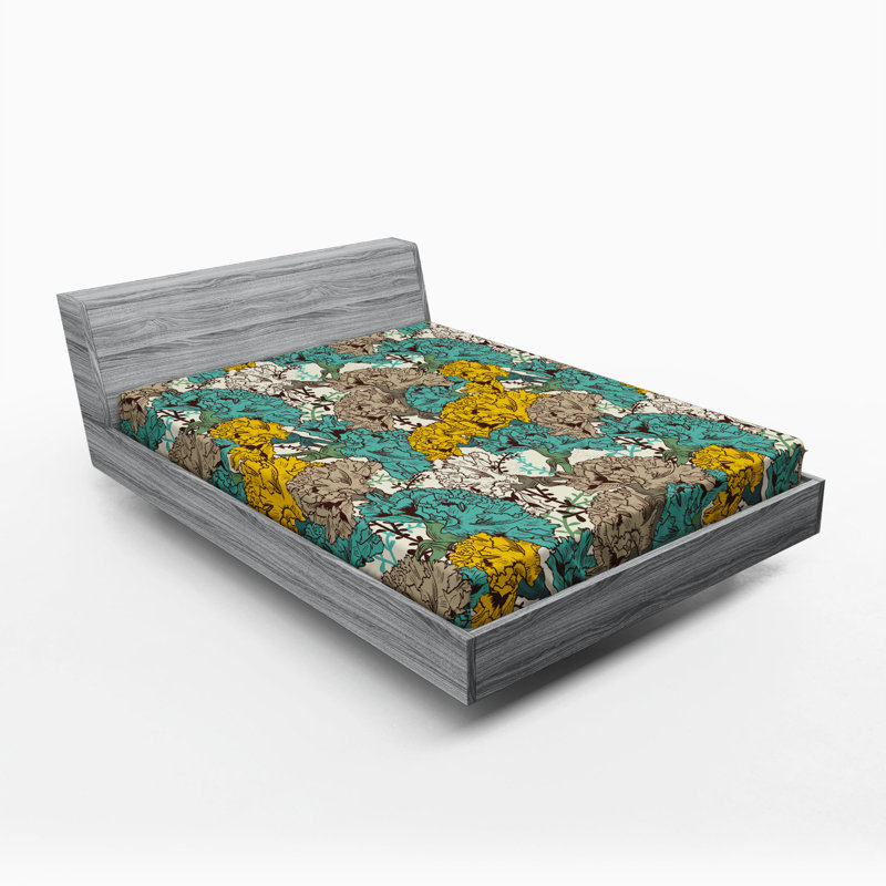 Microfiber Floral Fitted Sheet, Full Fitted Sheet, White Floral