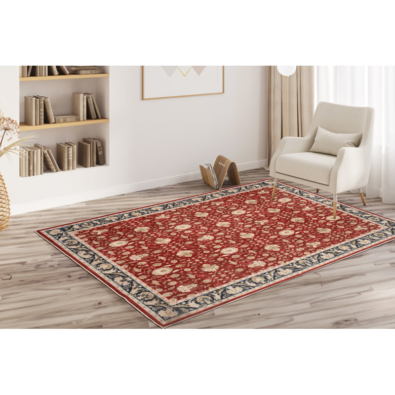 Tapis à motif abstrait gris / bleu / rouge / crème Heiman Collection, Rectangle 5 pi 3 po x 8 pi 6 po