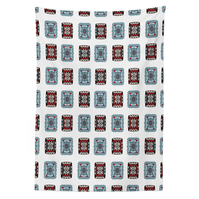 Nappe à formes géométriques à forme carrée avec détails folk, 70 po x 52 po