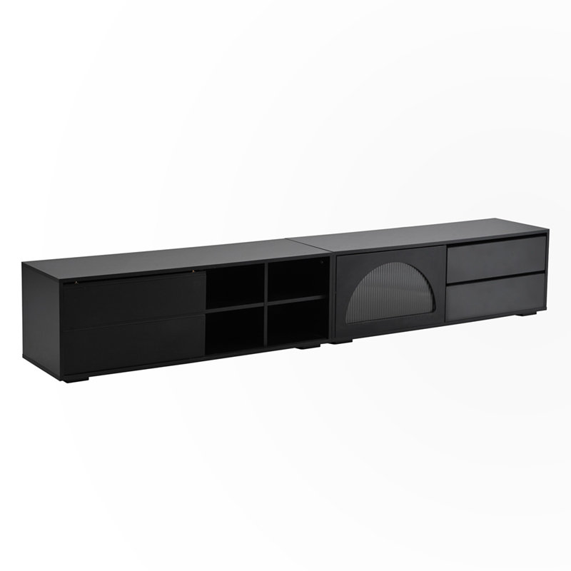 Console multimédia avec porte coulissante, Noir, noir, noir, noir