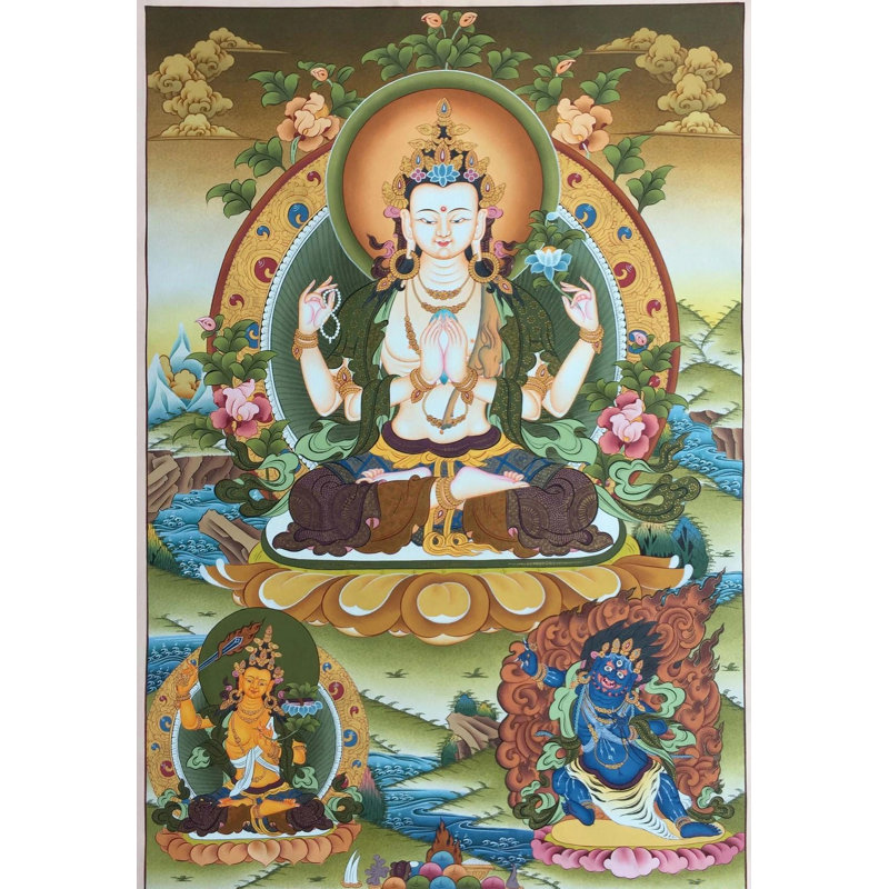 Chengrezig | Lokeshwora Thangka (Brocadeless Thangka)