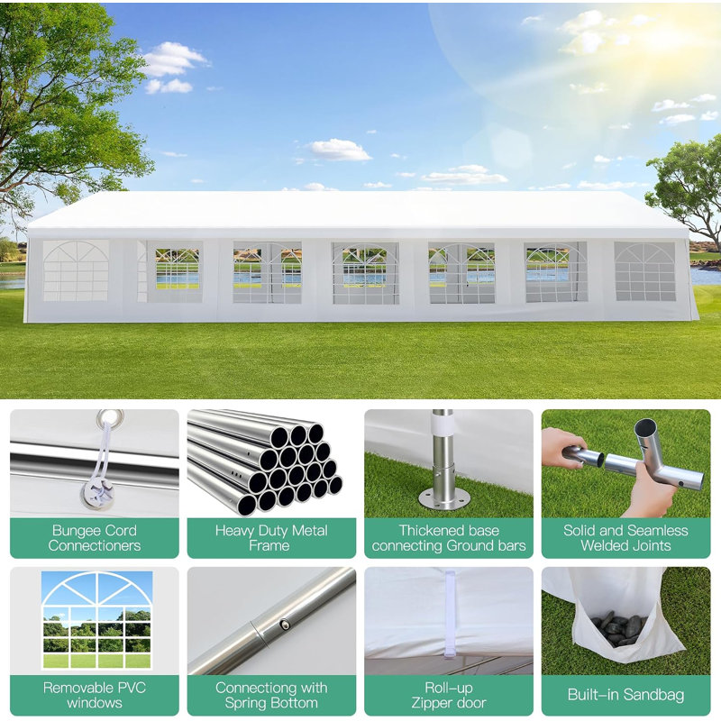 Tente de réception résistante et imperméable 20 x 50 pi, avec parois latérales, sac de sable intégré, grand pavillon de jardin à baldaquin pour le mariage et la cour