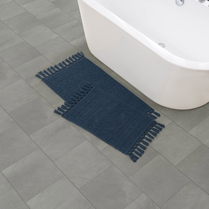 French Connection Dekker 100% Cotton Bath Rug Set, Navy