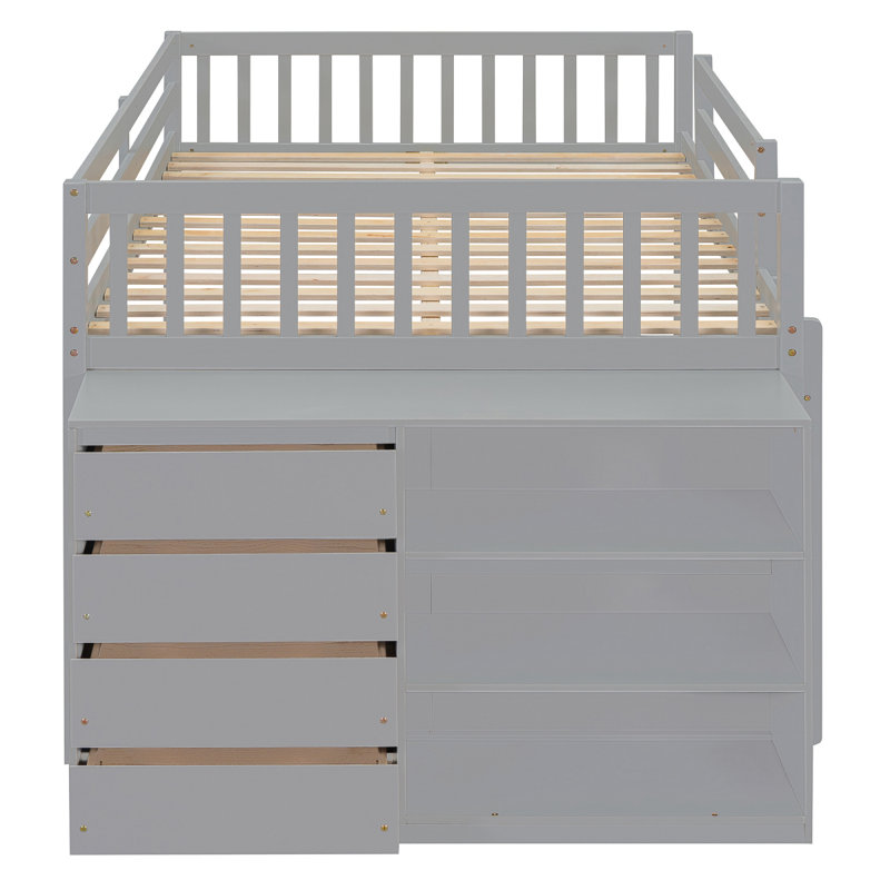 Lit superposé double avec 4 tiroirs et 3 tablettes - gris, Full