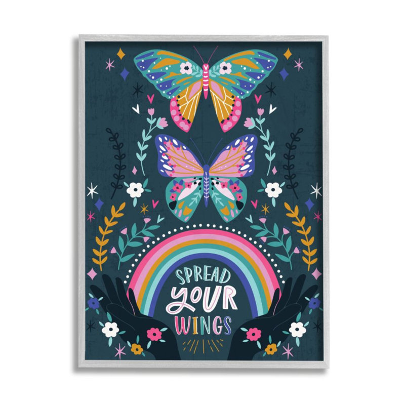 «Spread Your Wings Quote Intricate Butterfly Patterns» par Angela Nickeas - reproduction d'art, H 20 po x l 16 po