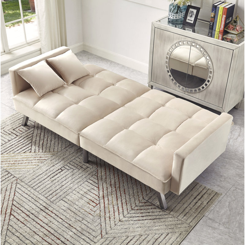 Canapé-lit à accoudoirs carrés 80 po Syliva, Beige
