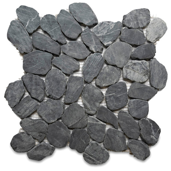 CNK Tile Tempest Black Sliced Round Medium Pebble Tile Hand-Selected Natural River Stones For Flooring Backsplash & Shower Eco-Friendly