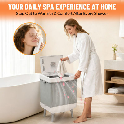 Chauffe-couvertures et serviettes grand format (35 L) pour salle de bain, chauffe-tissus pliable avec minuterie, chauffage PTC rapide, compatible avec couvertures, peignoirs et serviettes, protection contre la surchauffe, (gris)