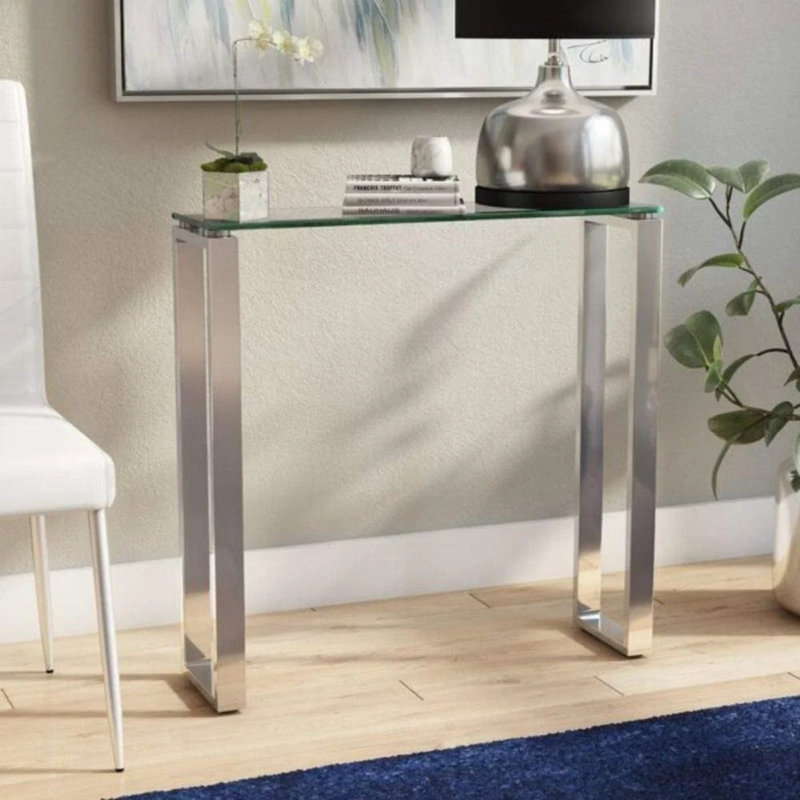 Console en verre Berlind, Chrome chrome, H 30 po x l 36 po x P 8 po