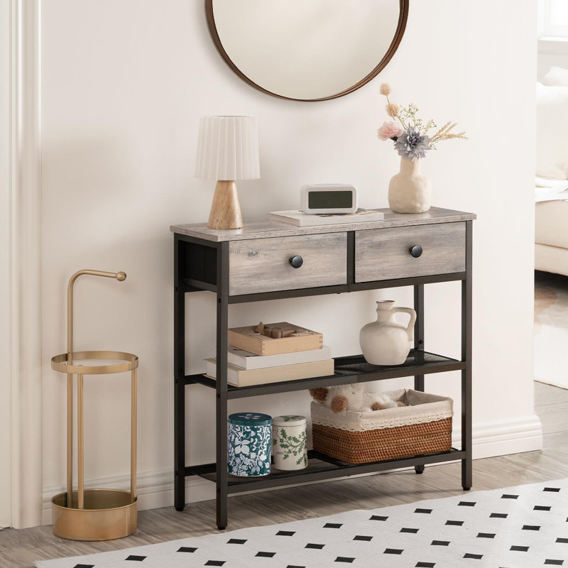 29.5" Narrow Console Table With 2 Fabric Drawers, Small Entryway Table With 3-Tier Storage Shelves, Thin Sofa Table, Side Table, For Living Room, Hallway