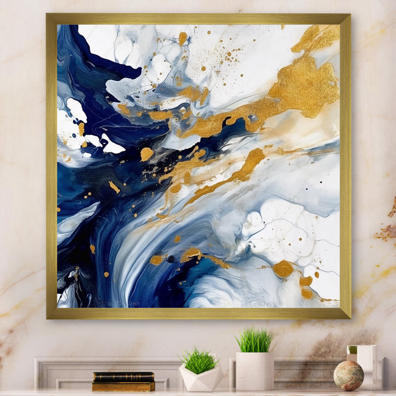Impression sur toile bleu foncé et or XXII - Fractals, H 24 po x l 24 po x P 1 po, Cadre doré à une seule photo