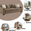 Suède brun, siège à ressorts ensachés, fabrication en bois, assise de 74 po de largeur, paquet de 39,8 po, plancher de 4 po, 3 canapés bruns, structure, coussins décoratifs, hauteur de 20 po