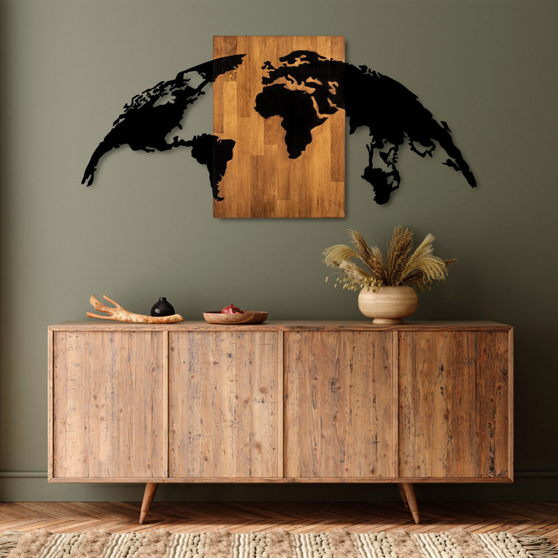 Accessoire mural décoratif en bois, 27,6 po x 59,1 po | 100% bois massif (épaisseur: 1,2 po) et métal (épaisseur: 0,06 po) | Finition noyer et noir, variations de texture uniques, parfait pour une décoration intérieure élégante
