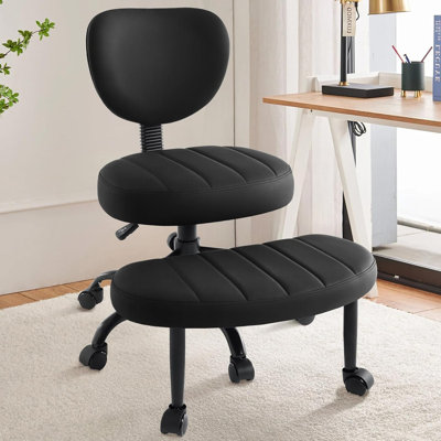 Black Cross Legged Home Office Chair - ADHD-Friendly Ergonomic Kneeling Chair With Wheels, Adjustable Height, Lumbar Support & 360° Rotating Footrest by Inbox Zero