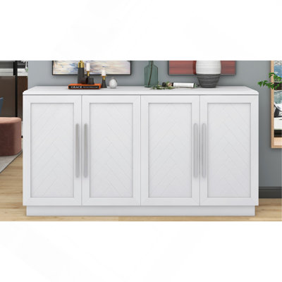 Buffet à 4 portes avec tablettes réglables, grand espace de rangement et poignées argentées Hilaire - Idéal pour la cuisine, la salle à manger et le salon