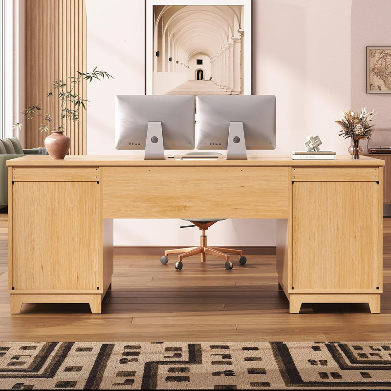 Rachmiel Computer Desk with Power Outlet, Oak 