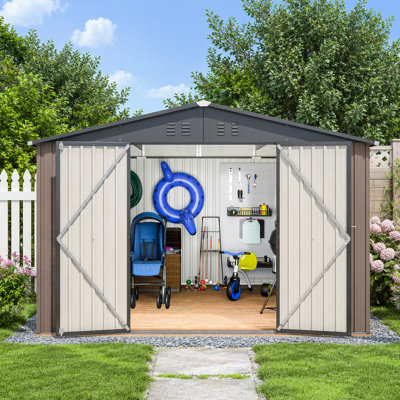 Remise de rangement en métal durable de 10 x 10 pieds avec portes verrouillables pour le rangement d'outils et de services extérieurs, idéale pour le jardin et la cour