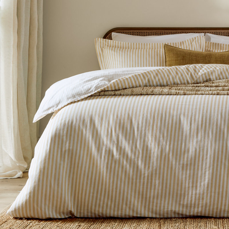 Hebden Cotton Striped Duvet Cover Set, Kingsize Duvet Cover Set + 2 Pillowcases , Yellow