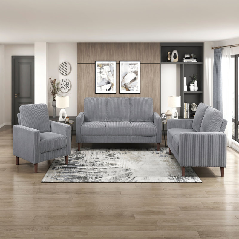 Causeuse rembourrée en velours côtelé moderne et moderne gris