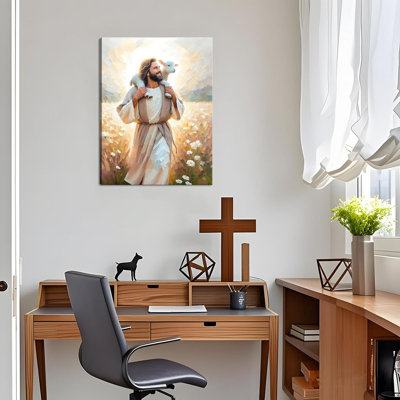 Jesus Canvas Wall Art Print – Christian Wall Decor Poster Painting of Jesus Carrying the Lamb, Inspirational Religious Decor for Living Room, Church o