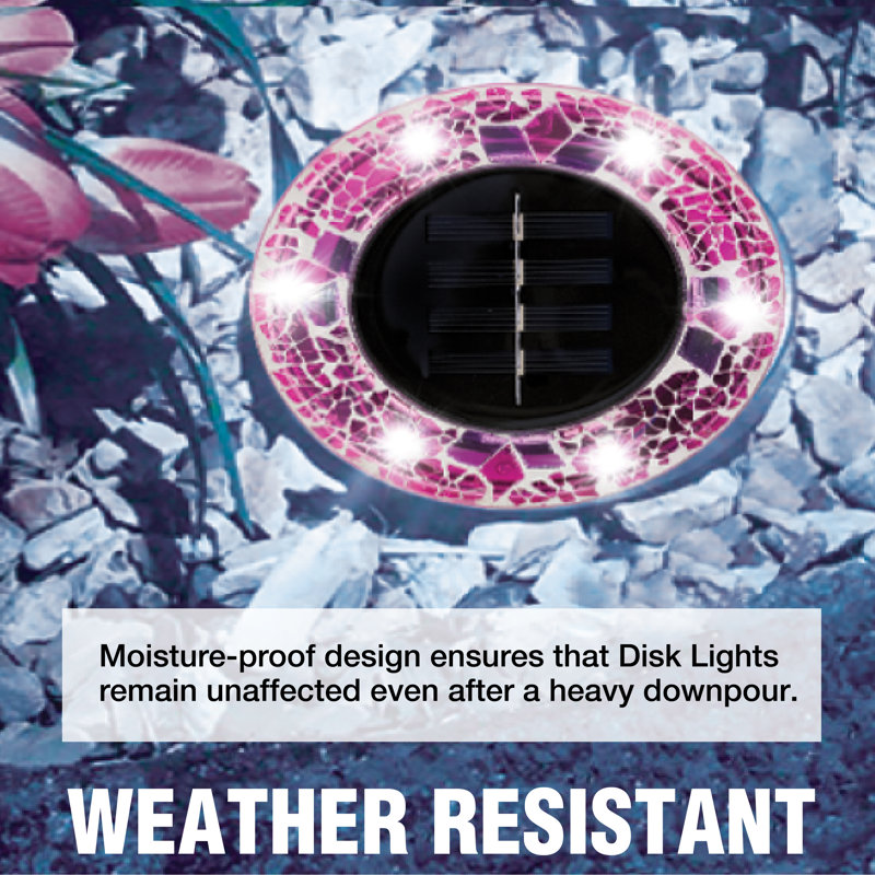 Pink Mosaic Solar LED Pathway Lights with Auto On/Off - 4 Pack