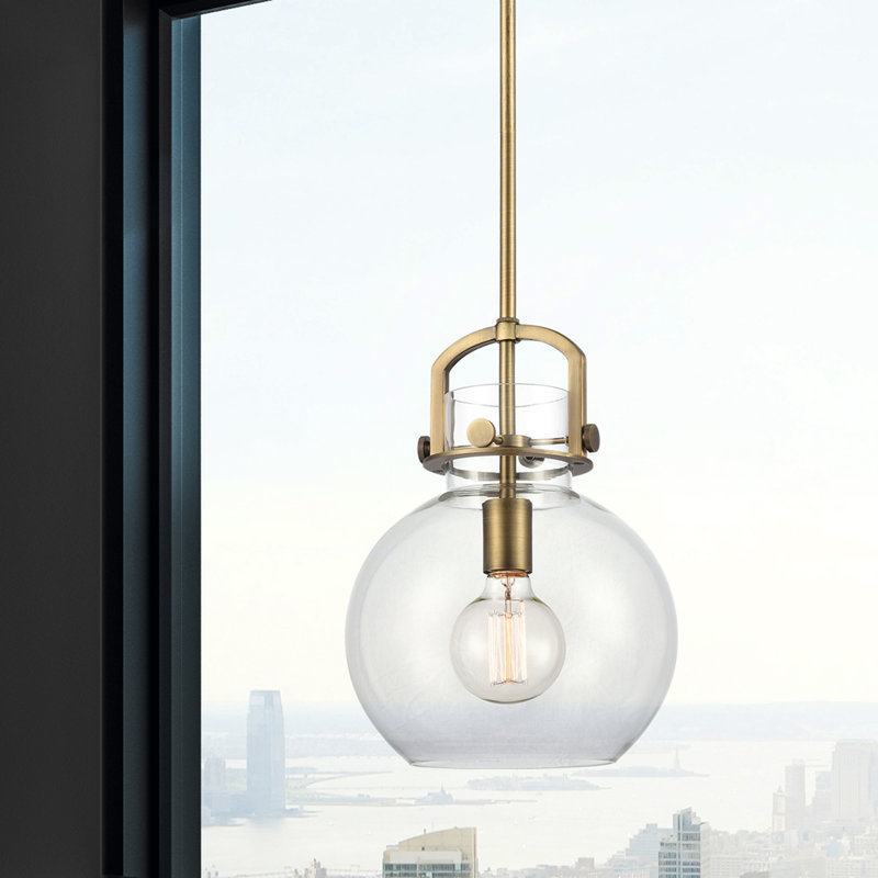 Luminaire suspendu sphère 1 lumière Borgen, Laiton brossé, H 13,38 po x l 10 po x P 10 po, Ampoule non incluse
