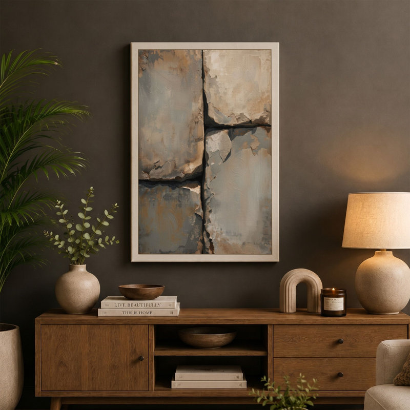 Weathered Concrete Cross Industrial 1 Piece Wrapped Canvas Wall Art, 30x20 - 76.2 x 50.8 cm, Black Border