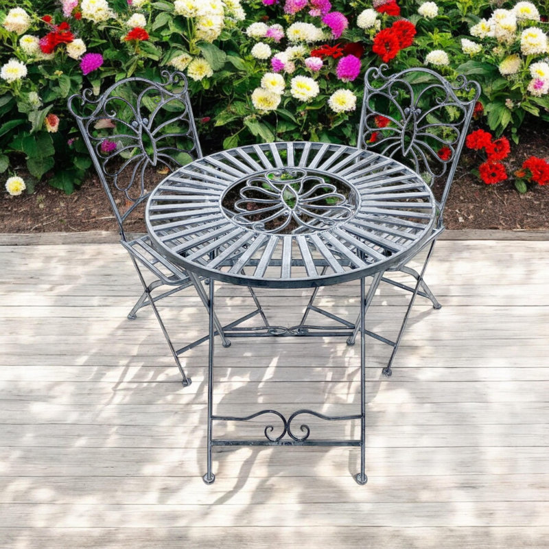 Windermere 2-Person Metal Patio Foldable Dining Set – Stylish Durable Round Table & Chair Set for Garden & Outdoor Seating