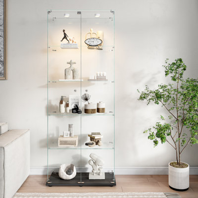 5-Tier Glass Display Cabinet with Lock and LED