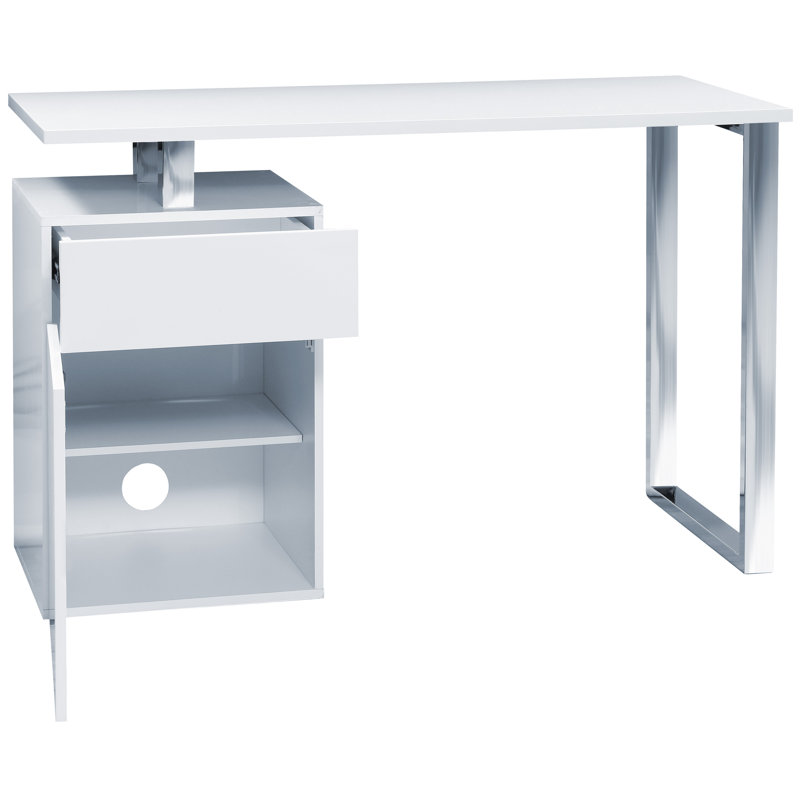Computer Desk, Silver, Right, White