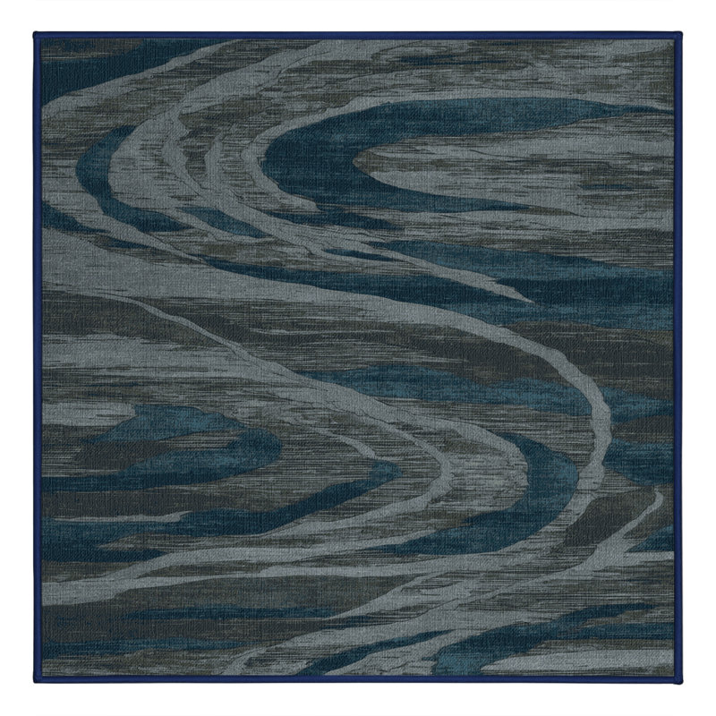 Tapis bleu abstrait lavable à la machine, Carré 6 pi