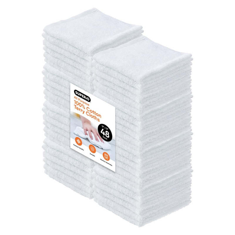 Lingettes nettoyantes 100% coton 12 po Superio Terry